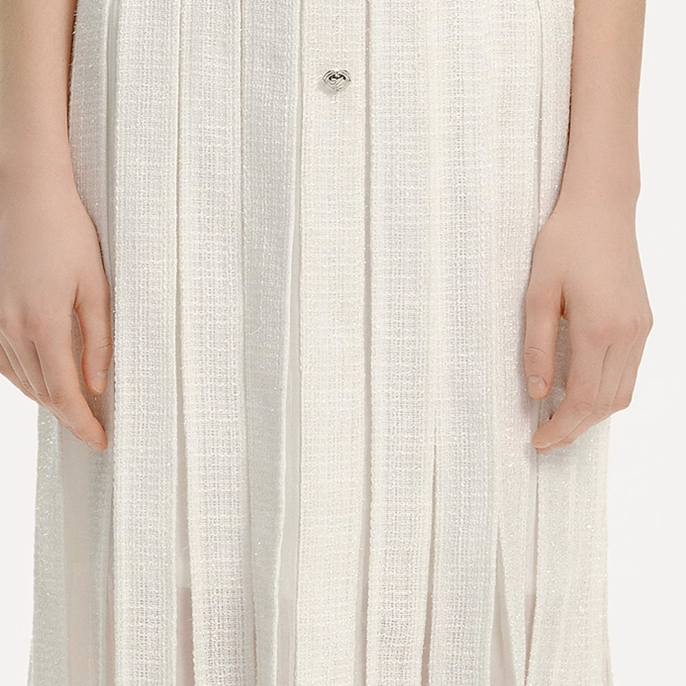 Cheap (W) 卡尔拉格斐 白色褶皱无袖纽扣中长连衣裙 E42W1376