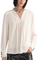 (Women) KARL LAGERFELD White Pleated V-Neck Long Sleeve Shirt for Daily Wear 236L1603 (Women) KARL LAGERFELD White Pleated V-Neck Long Sleeve Shirt for Daily Wear 236L1603