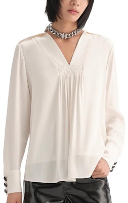 (Women) KARL LAGERFELD White Pleated V-Neck Long Sleeve Shirt for Daily Wear 236L1603 Buy (Women) KARL LAGERFELD White Pleated V-Neck Long Sleeve Shirt for Daily Wear 236L1603