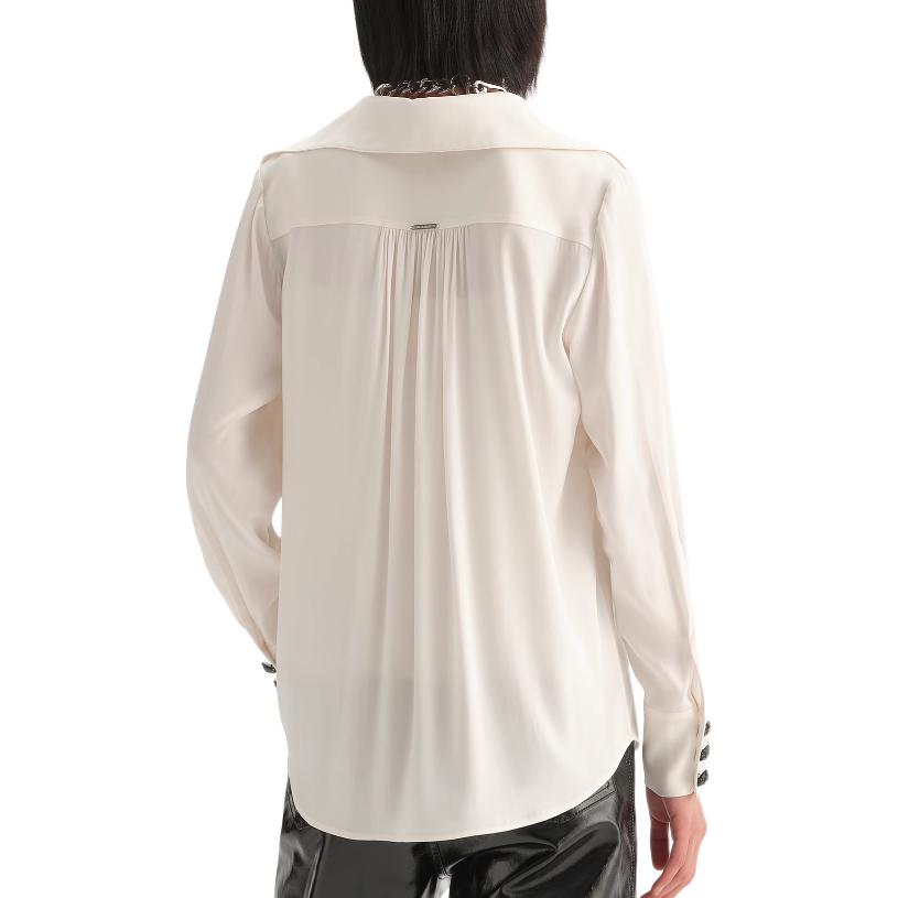 Lookbook (Women) KARL LAGERFELD  White Pleated V-Neck Long Sleeve Shirt for Daily Wear 236L1603