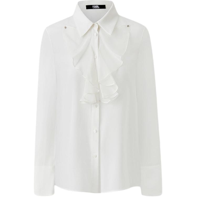 Order (Women) KARL LAGERFELD  White Ruffle Collar Long Sleeve Casual Shirt. 241L1606