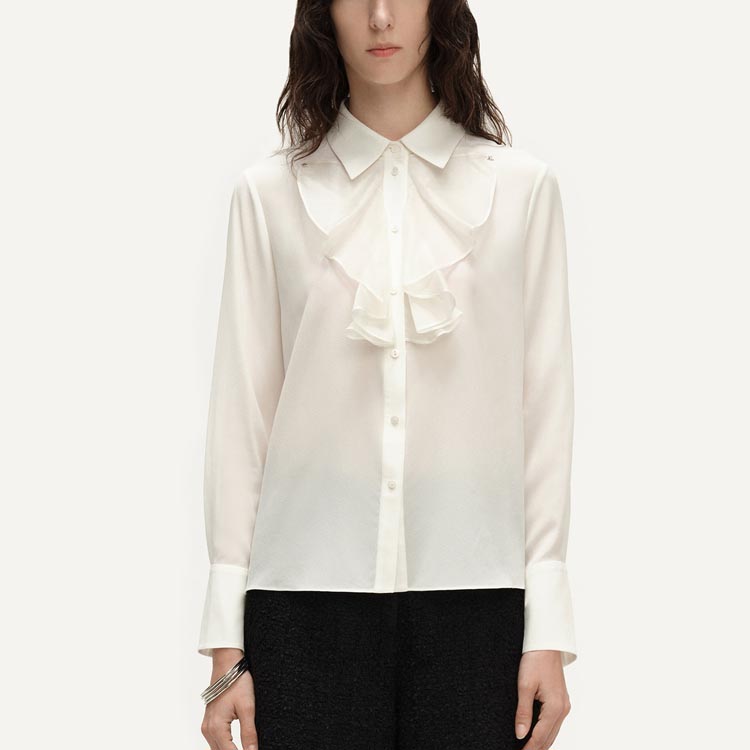 Lookbook (Women) KARL LAGERFELD  White Ruffle Collar Long Sleeve Casual Shirt. 241L1606
