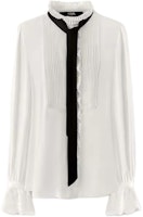 (Women) Karl Lagerfeld White Ruffle Collar Slim Fit Long Sleeve Shirt 241L1605 (Women) Karl Lagerfeld White Ruffle Collar Slim Fit Long Sleeve Shirt 241L1605