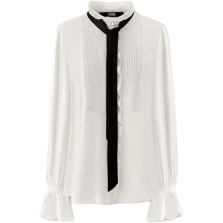 Order (Women) Karl Lagerfeld  White Ruffle Collar Slim Fit Long Sleeve Shirt 241L1605