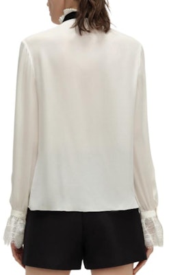 (Women) Karl Lagerfeld White Ruffle Collar Slim Fit Long Sleeve Shirt 241L1605 Purchase (Women) Karl Lagerfeld White Ruffle Collar Slim Fit Long Sleeve Shirt 241L1605