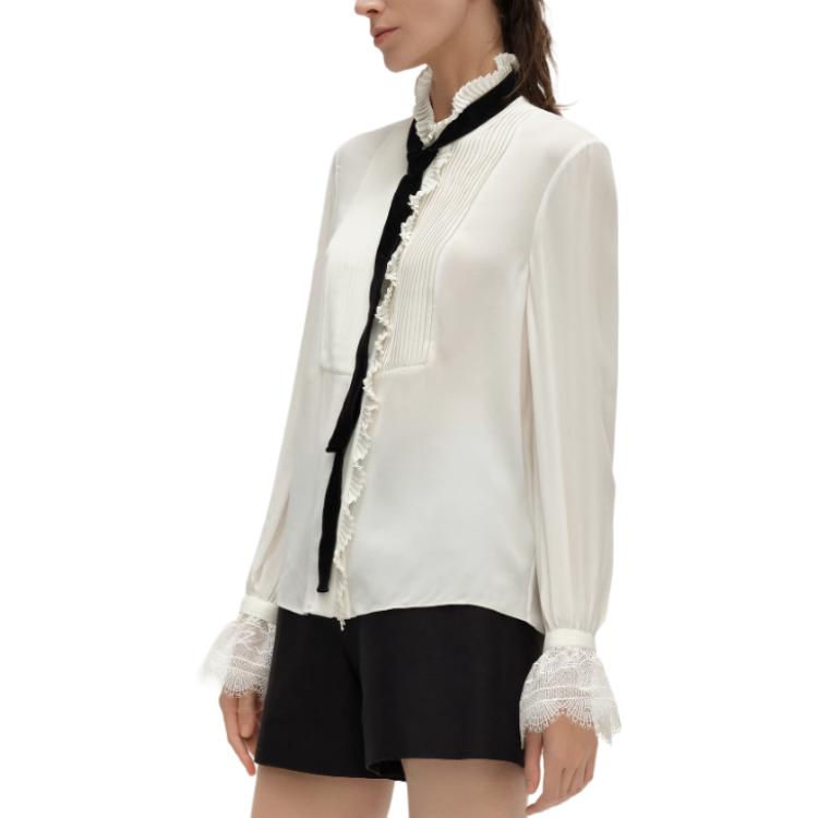 Details for (Women) Karl Lagerfeld  White Ruffle Collar Slim Fit Long Sleeve Shirt 241L1605