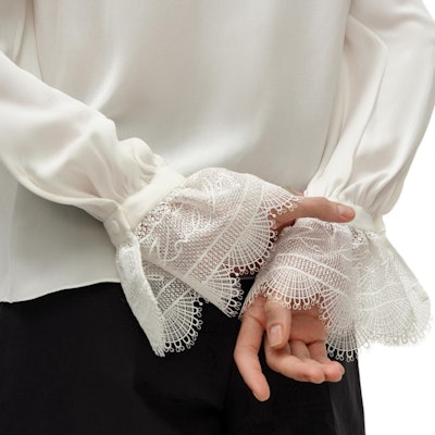 (Women) Karl Lagerfeld White Ruffle Collar Slim Fit Long Sleeve Shirt 241L1605 Sizing (Women) Karl Lagerfeld White Ruffle Collar Slim Fit Long Sleeve Shirt 241L1605