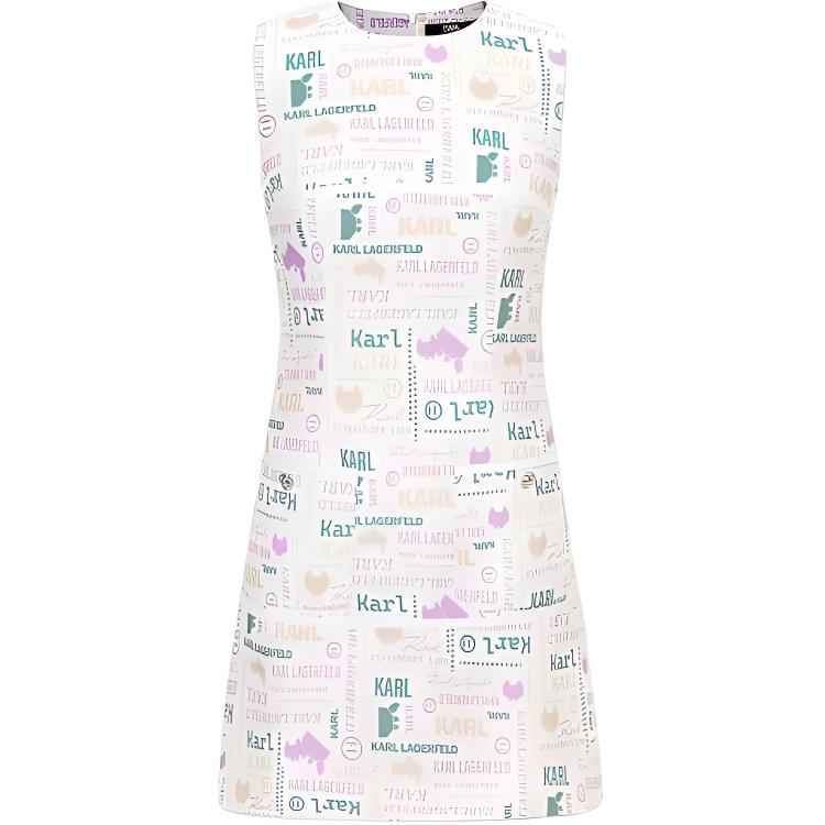 (Women) KARL LAGERFELD  White Sleeveless Cartoon Print Mini Dress Luxury Style E42W1379