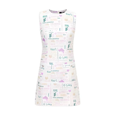(Women) KARL LAGERFELD White Sleeveless Cartoon Print Mini Dress Luxury Style E42W1379