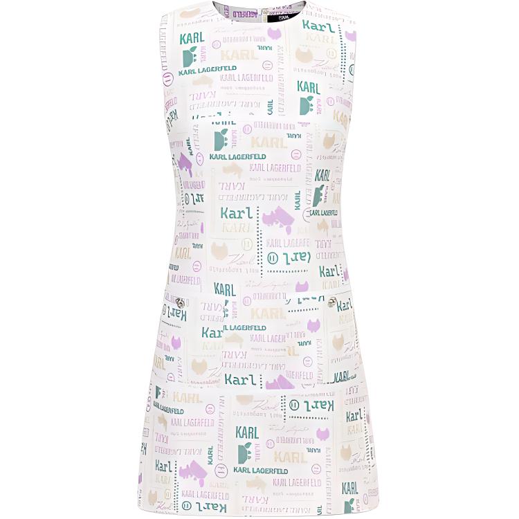 Order (Women) KARL LAGERFELD  White Sleeveless Cartoon Print Mini Dress Luxury Style E42W1379