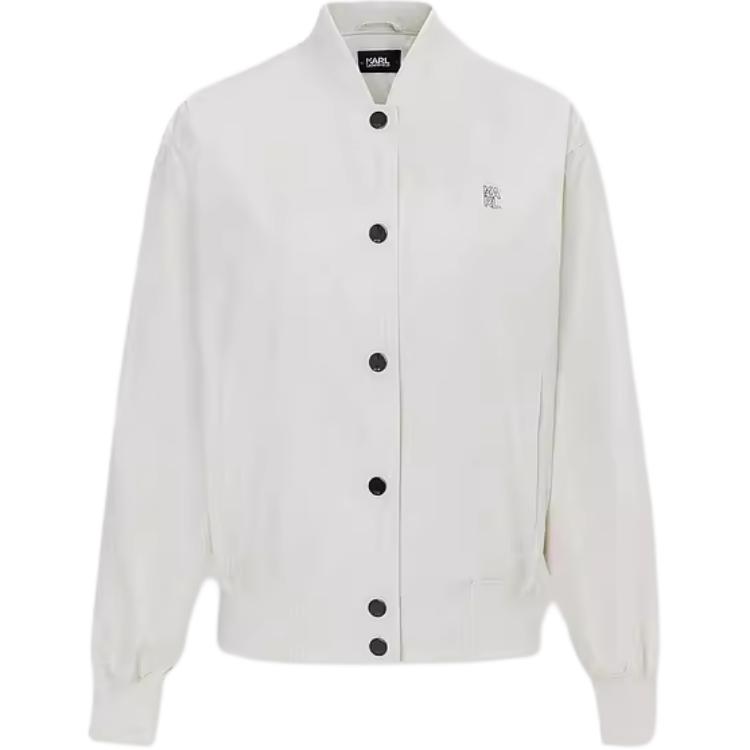 (Women) KARL LAGERFELD  White Slim Fit Logo Printed Long Sleeve Jacket. 22UW1501