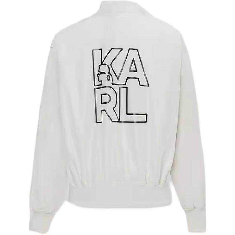Lookbook (Women) KARL LAGERFELD  White Slim Fit Logo Printed Long Sleeve Jacket. 22UW1501