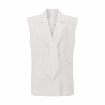 (Women) KARL LAGERFELD White Solid V-Neck Straight Suit Vest 231L1542