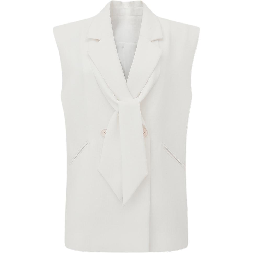 Order (Women) KARL LAGERFELD  White Solid V-Neck Straight Suit Vest 231L1542