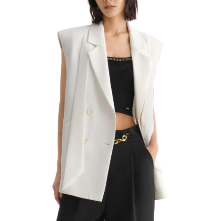 Lookbook (Women) KARL LAGERFELD  White Solid V-Neck Straight Suit Vest 231L1542