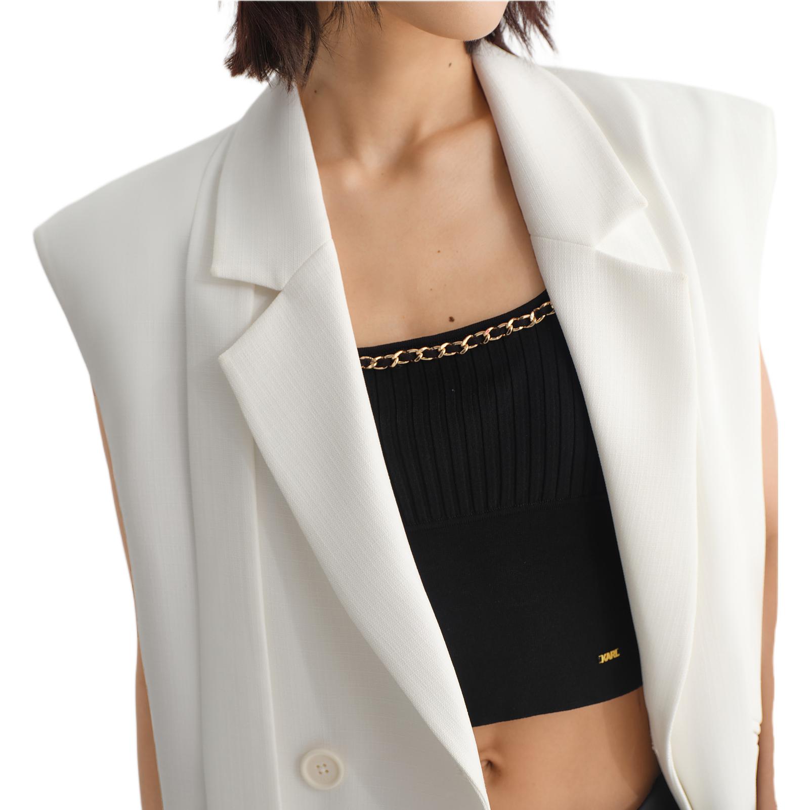 Details for (Women) KARL LAGERFELD  White Solid V-Neck Straight Suit Vest 231L1542