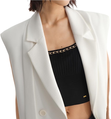 (Women) KARL LAGERFELD White Solid V-Neck Straight Suit Vest 231L1542 Details for (Women) KARL LAGERFELD White Solid V-Neck Straight Suit Vest 231L1542