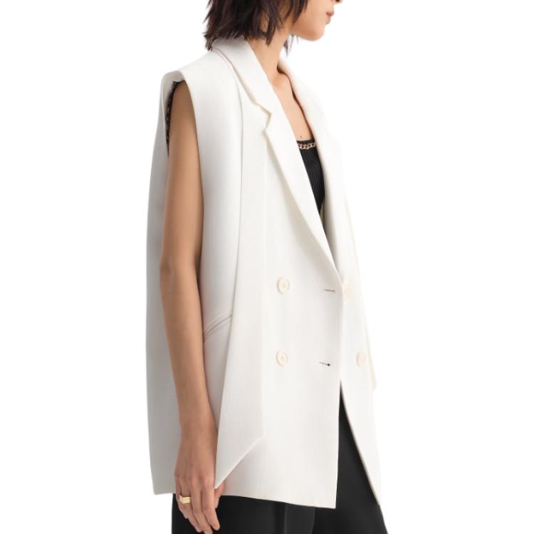 Sizing (Women) KARL LAGERFELD  White Solid V-Neck Straight Suit Vest 231L1542