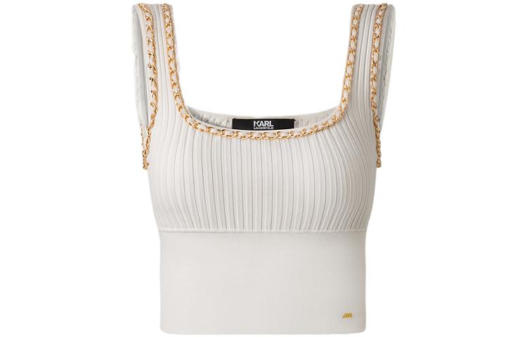 (Women) Karl Lagerfeld  White Square Neck Pullover Tank with Metal Chain Detail 231L2057