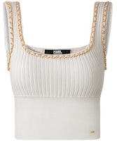 (Women) Karl Lagerfeld White Square Neck Pullover Tank with Metal Chain Detail 231L2057 (Women) Karl Lagerfeld White Square Neck Pullover Tank with Metal Chain Detail 231L2057