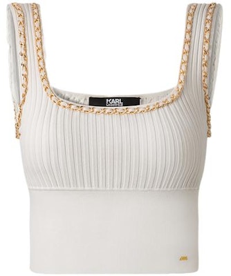 (Women) Karl Lagerfeld White Square Neck Pullover Tank with Metal Chain Detail 231L2057 Order (Women) Karl Lagerfeld White Square Neck Pullover Tank with Metal Chain Detail 231L2057
