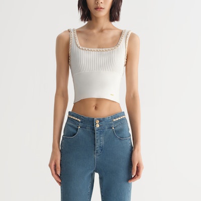 (Women) Karl Lagerfeld White Square Neck Pullover Tank with Metal Chain Detail 231L2057 Lookbook (Women) Karl Lagerfeld White Square Neck Pullover Tank with Metal Chain Detail 231L2057