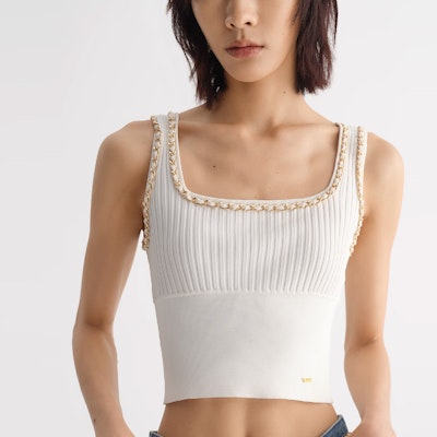 (Women) Karl Lagerfeld White Square Neck Pullover Tank with Metal Chain Detail 231L2057 Shop (Women) Karl Lagerfeld White Square Neck Pullover Tank with Metal Chain Detail 231L2057