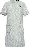 (Women) KARL LAGERFELD White Striped Tweed Short Sleeve Short Dress. 241L1319 (Women) KARL LAGERFELD White Striped Tweed Short Sleeve Short Dress. 241L1319
