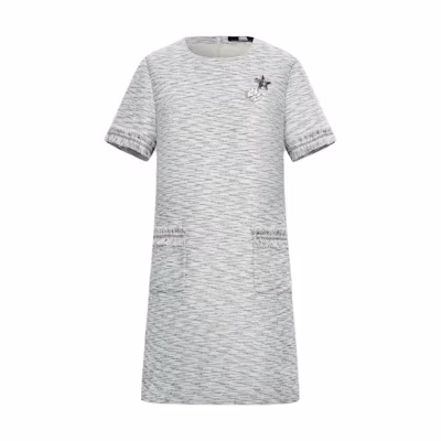 (Women) KARL LAGERFELD White Striped Tweed Short Sleeve Short Dress. 241L1319
