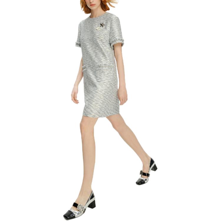 Purchase (W) KARL LAGERFELD Gaun Pendek Tweed Bergaris Putih Lengan Pendek. 241L1319