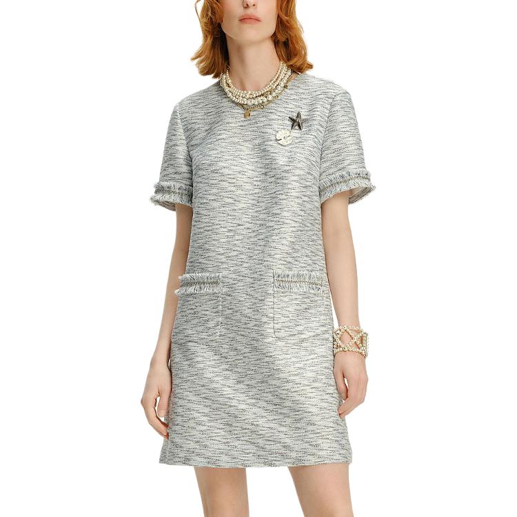 Details for (W) KARL LAGERFELD Gaun Pendek Tweed Bergaris Putih Lengan Pendek. 241L1319