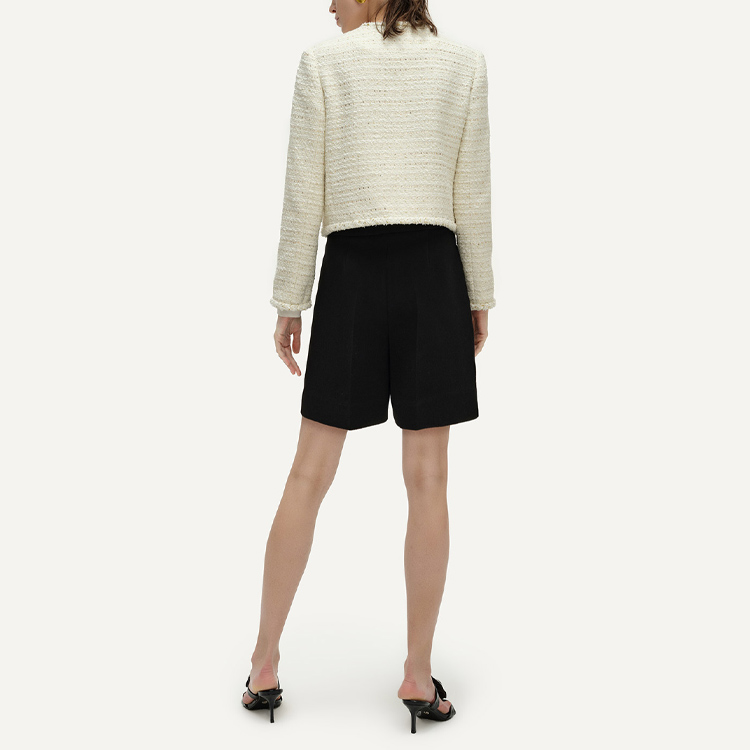 Purchase (W) カール ラガーフェルド ホワイト ツイード ボタンアップ ジャケット - アーバン ラグジュアリー スタイル 241L1401