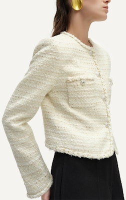 (W) カール ラガーフェルド ホワイト ツイード ボタンアップ ジャケット - アーバン ラグジュアリー スタイル 241L1401 Sizing (W) カール ラガーフェルド ホワイト ツイード ボタンアップ ジャケット - アーバン ラグジュアリー スタイル 241L1401