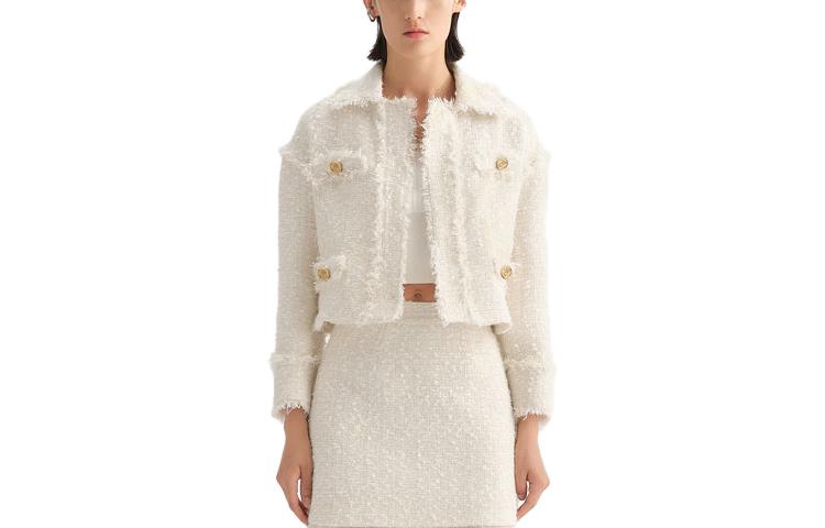 (Women) KARL LAGERFELD  White Tweed Cropped Jacket Casual Commute Style. 236L14E5