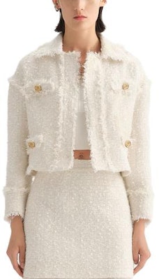 (Women) KARL LAGERFELD White Tweed Cropped Jacket Casual Commute Style. 236L14E5 Order (Women) KARL LAGERFELD White Tweed Cropped Jacket Casual Commute Style. 236L14E5