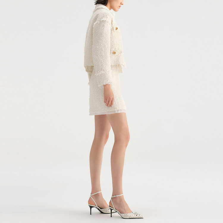 Lookbook (Women) KARL LAGERFELD  White Tweed Cropped Jacket Casual Commute Style. 236L14E5