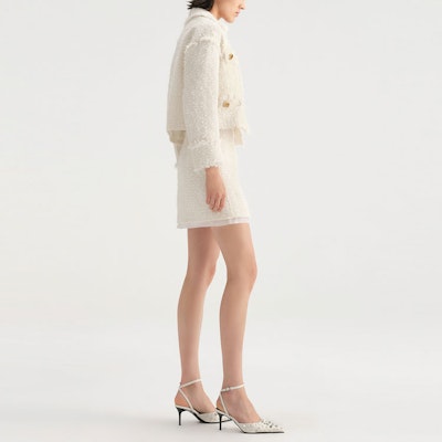 (Women) KARL LAGERFELD White Tweed Cropped Jacket Casual Commute Style. 236L14E5 Lookbook (Women) KARL LAGERFELD White Tweed Cropped Jacket Casual Commute Style. 236L14E5