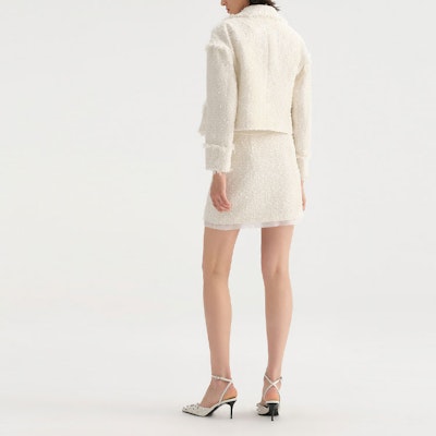(Women) KARL LAGERFELD White Tweed Cropped Jacket Casual Commute Style. 236L14E5 Shop (Women) KARL LAGERFELD White Tweed Cropped Jacket Casual Commute Style. 236L14E5
