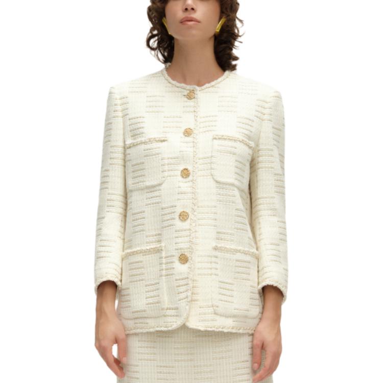 Lookbook (W) KARL LAGERFELD 白色粗花呢中長款外套 日常戶外適用 E41W1510