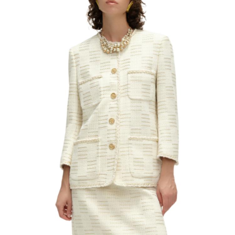 Shop (W) KARL LAGERFELD 白色粗花呢中長款外套 日常戶外適用 E41W1510