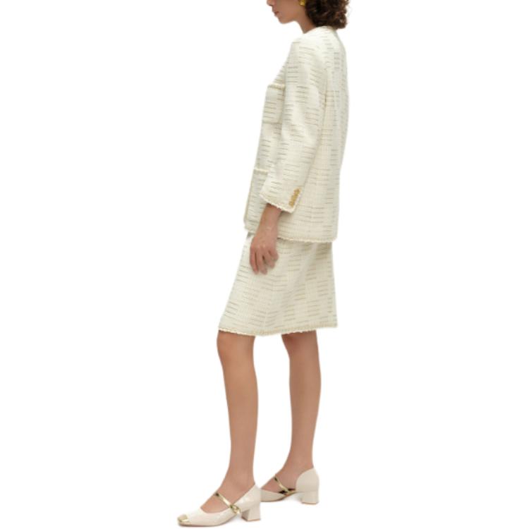 Details for (W) KARL LAGERFELD 白色粗花呢中長款外套 日常戶外適用 E41W1510