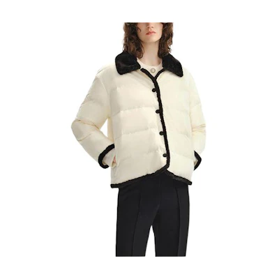 (Women) KARL LAGERFELD White Tweed Panel Single-Breasted Down Jacket. 236L1578