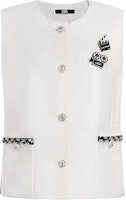 (Women) KARL LAGERFELD White Tweed Round Neck Vest - Casual & Chic Style 241L1420 (Women) KARL LAGERFELD White Tweed Round Neck Vest - Casual & Chic Style 241L1420