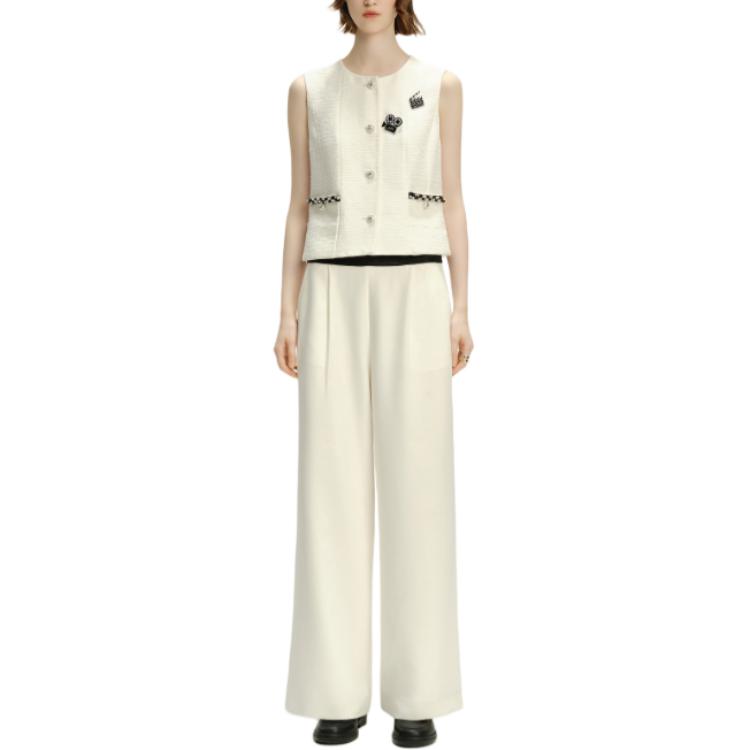 Lookbook (Women) KARL LAGERFELD  White Tweed Round Neck Vest - Casual & Chic Style 241L1420