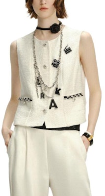 (Women) KARL LAGERFELD White Tweed Round Neck Vest - Casual & Chic Style 241L1420 Purchase (Women) KARL LAGERFELD White Tweed Round Neck Vest - Casual & Chic Style 241L1420