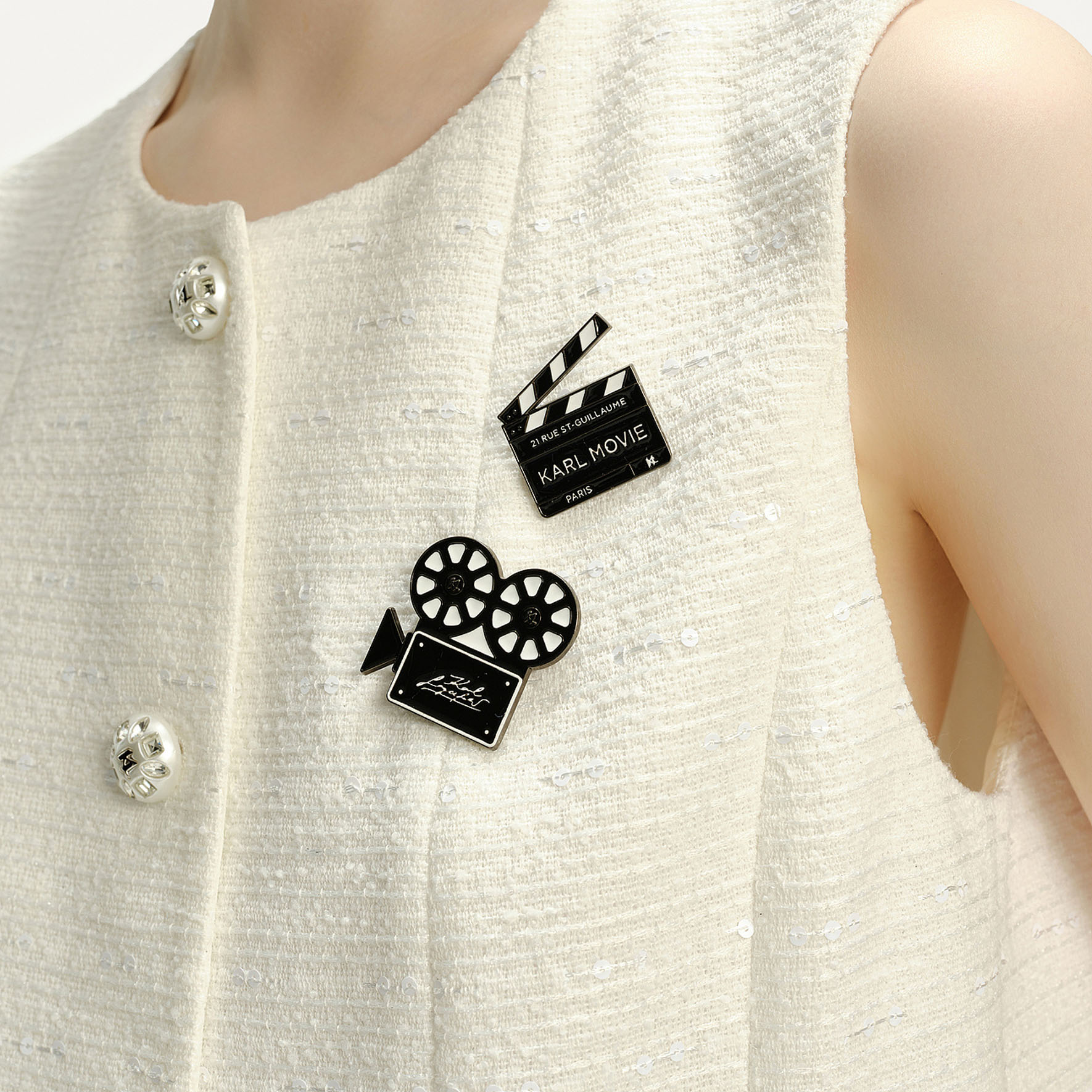 Details for (Women) KARL LAGERFELD  White Tweed Round Neck Vest - Casual & Chic Style 241L1420