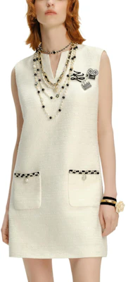 (W) KARL LAGERFELD Gaun Kasual Tanpa Lengan Tweed Putih V-Neck. 241L1318 Details for (W) KARL LAGERFELD Gaun Kasual Tanpa Lengan Tweed Putih V-Neck. 241L1318