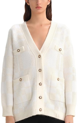 (Women) KARL LAGERFELD White V-Neck Knit Cardigan for Daily Commute 236L2037 Order (Women) KARL LAGERFELD White V-Neck Knit Cardigan for Daily Commute 236L2037