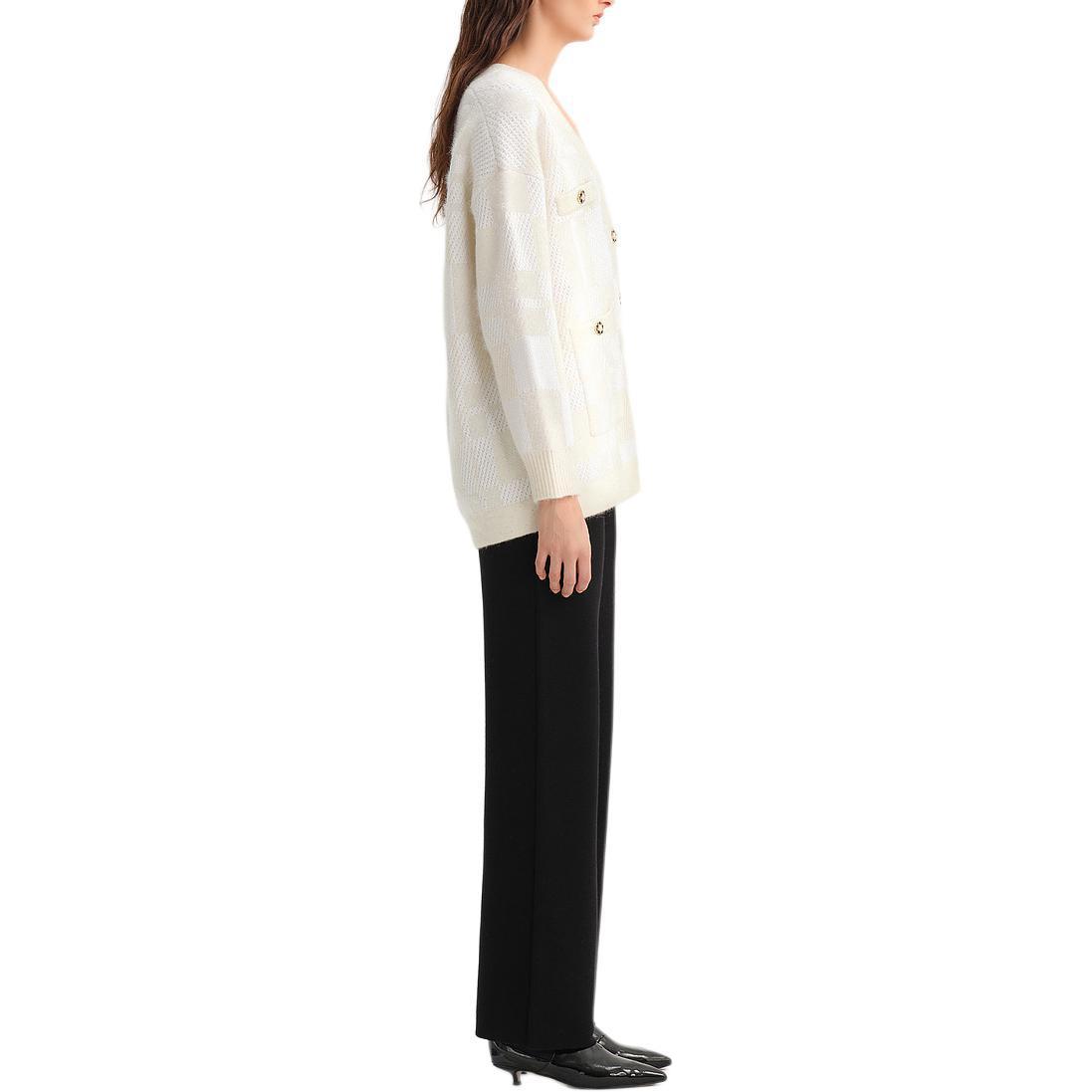 Purchase (Women) KARL LAGERFELD  White V-Neck Knit Cardigan for Daily Commute 236L2037