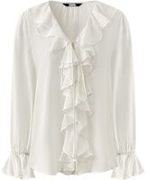 (Women) KARL LAGERFELD White V-Neck Ruffle Long Sleeve Shirt for Work & Business. 241L1607 (Women) KARL LAGERFELD White V-Neck Ruffle Long Sleeve Shirt for Work & Business. 241L1607